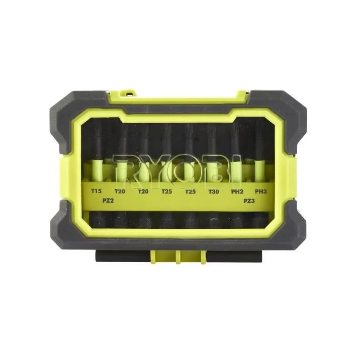 Ryobi Caja a prueba de golpes 10 accesorios atornillado Torx 50 mm Philips Pozidriv 1