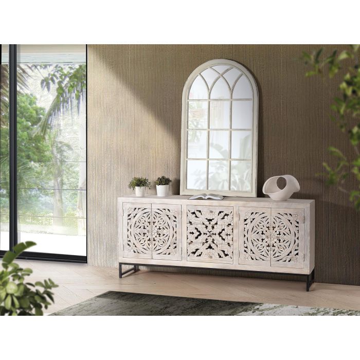 Giner y Colomer Aparador Madera de Mango y Patas Metal Blanco Envejecido 80x190x38 cm 7 Giner y Colomer Aparador Madera de Mango y Patas Metal Blanco Envejecido 80x190x38 cm 7