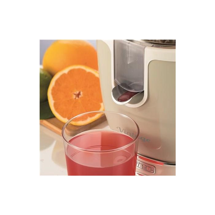 Ariete 413/03 Exprimidor Vintage Beige con Mango a Presión, Acabado Metal y Detalles Cromados