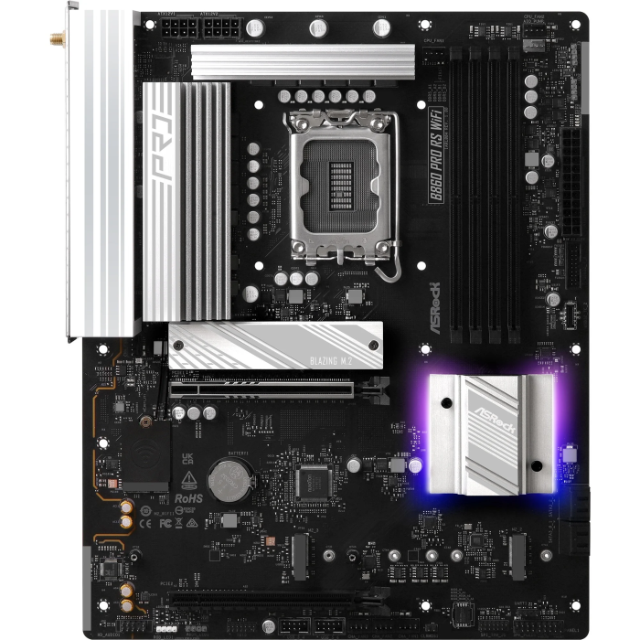 Placa ASRock B860 Pro Rs Wifi,Intel,1851,B860,4Ddr5,256Gb,1Hdmi+1Dp,4Sata3+2M.2,2.5Gblan,Wifi6E+Bt5.3,8Usb3.2+2Usb Type-C,Atx 1