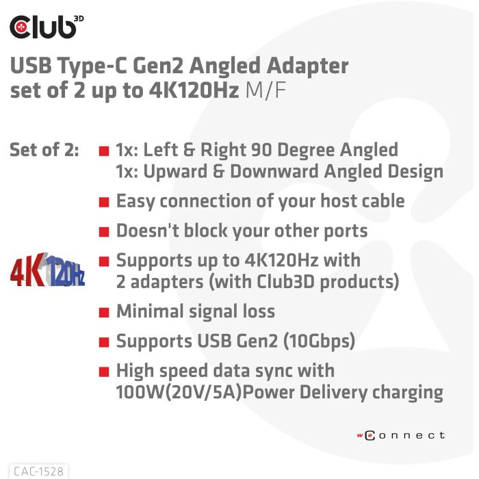 Club3D Adapter USB 3.2 Typ C <> USB 3.2 Typ C gewinkelt St/Bu 5 Club3D Adapter USB 3.2 Typ C <> USB 3.2 Typ C gewinkelt St/Bu 5