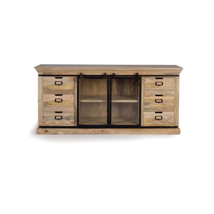 Giner y Colomer Aparador de Madera de Mango y Metal, 180 cm, Color Natural con Puertas Negras 1 Giner y Colomer Aparador de Madera de Mango y Metal, 180 cm, Color Natural con Puertas Negras 1