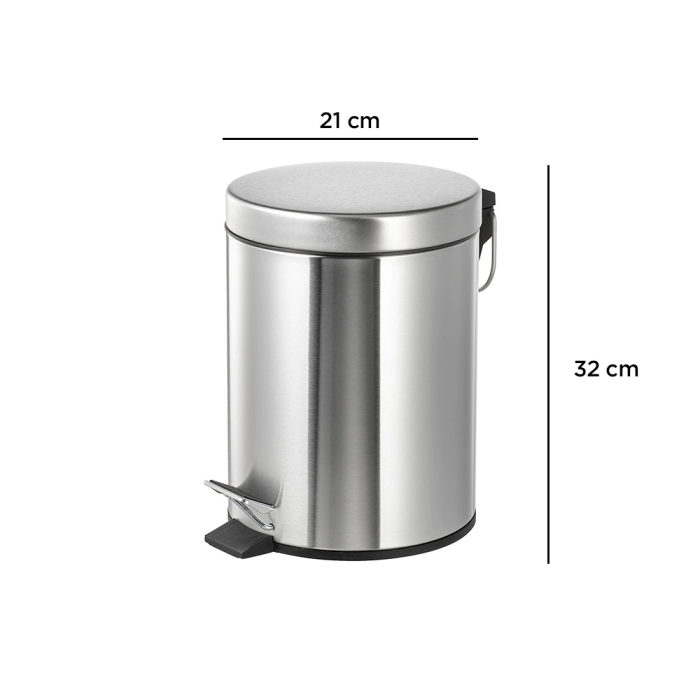 Q-connect Papelera de Metal con Pedal Cromada 32x21 cm Capacidad 6 Litros