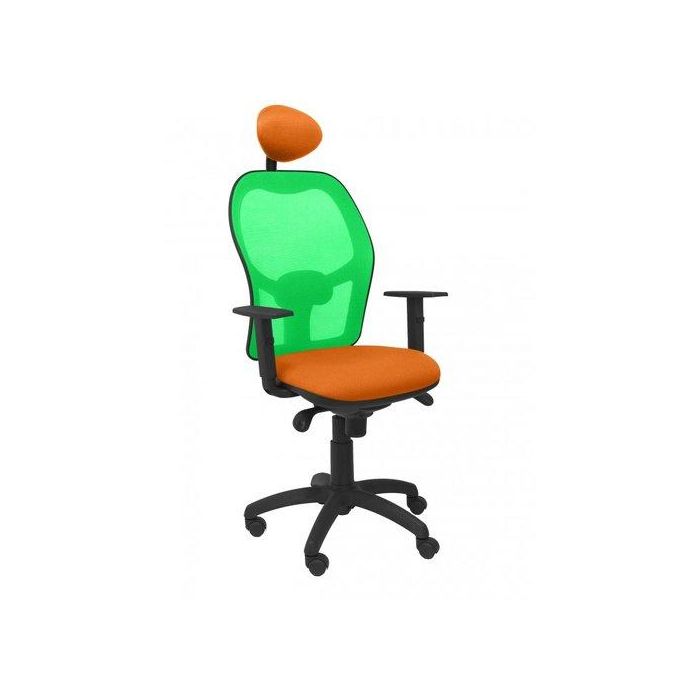 Silla Piqueras Y Crespo Jorquera Brazos Regulables Cabecero Fijo Mecanismo Sincro Con Regulador De Tension Respaldo De Malla Verde Y Asiento Tapizado Bali Naranja