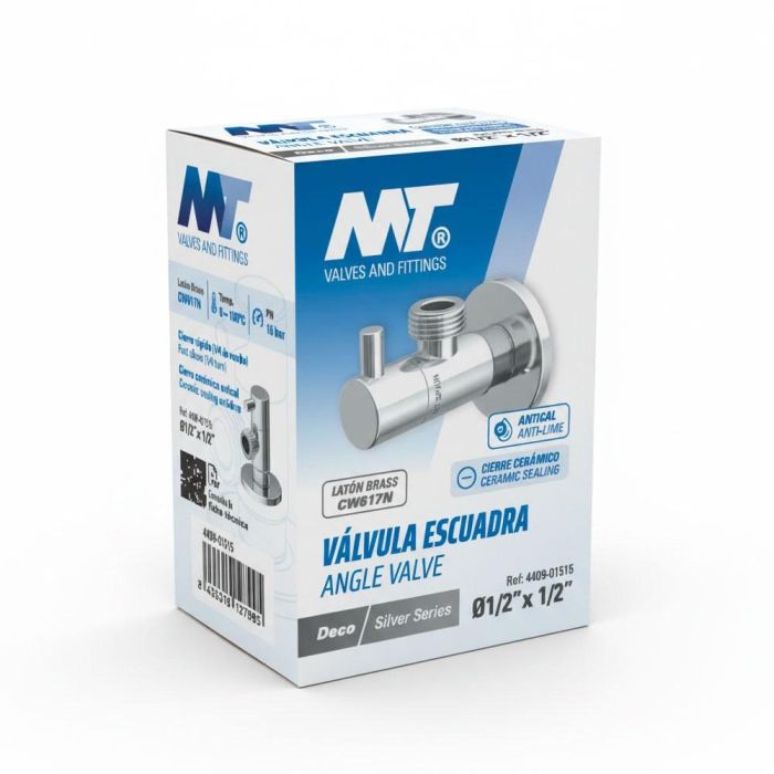 MT Válvula Escuadra Deco Mando Redondo, Cierre Cerámico 1/4 Vuelta Antical, Cromado Silver, 1/2" x 1/2" MT Válvula Escuadra Deco Mando Redondo, Cierre Cerámico 1/4 Vuelta Antical, Cromado Silver, 1/2" x 1/2"