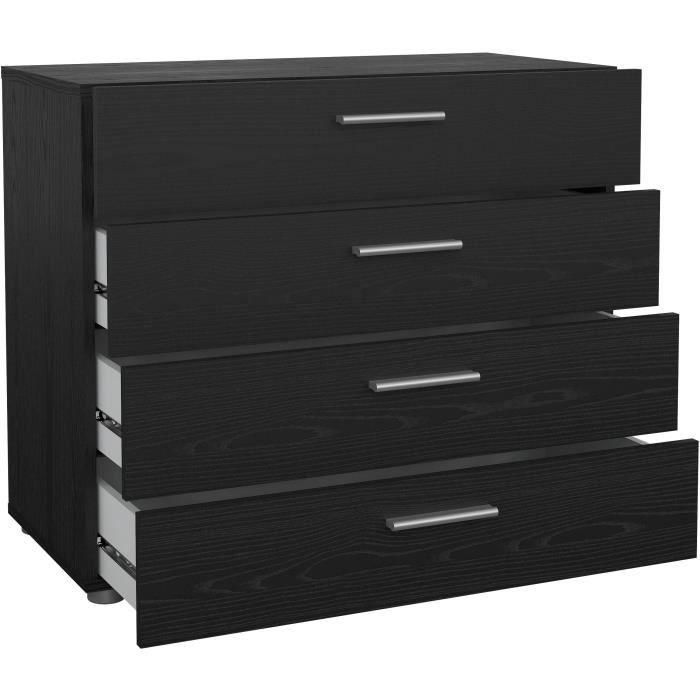 Cómoda - 4 cajones - Negro - L80,2 x P40,25 x H68,1 cm 4 Cómoda - 4 cajones - Negro - L80,2 x P40,25 x H68,1 cm 4