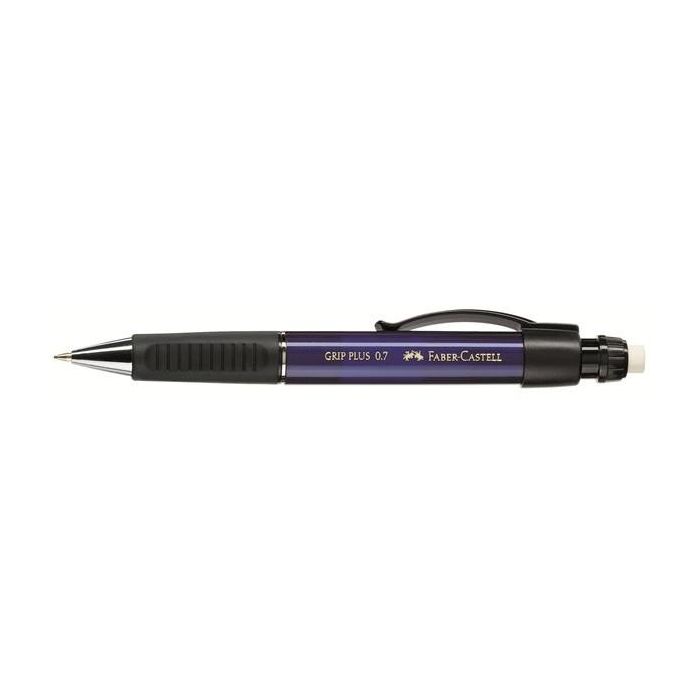 FABER-CASTELL Portaminas Grip Plus 0.7mm azul marino con goma de borrar, cuerpo de plástico
