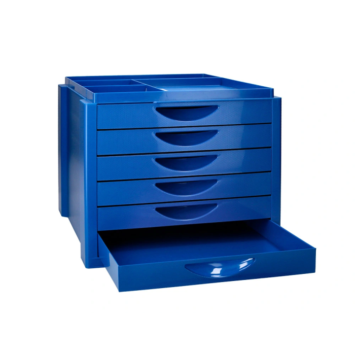 Q-connect Fichero Cajones Sobremesa 6 Cajones Organizador Azul Opaco para DIN A4 Folio Subcarpetas 3