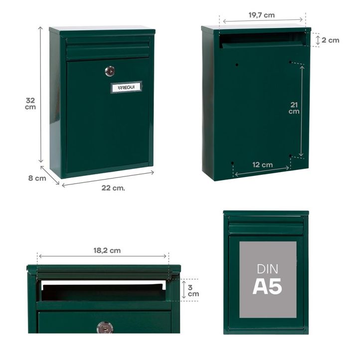 Arregui Buzón Exterior Individual Zagúan de Acero Galvanizado Verde. Recoge Cartas, Tamaño S (A5), 22x8x32 cm. 3