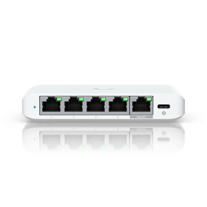 Ubiquiti Switch Ethernet Compacto de 5 Puertos 2.5GbE RJ45, Velocidad Total de 25 Gbps, Alimentación PoE y USB-C 1