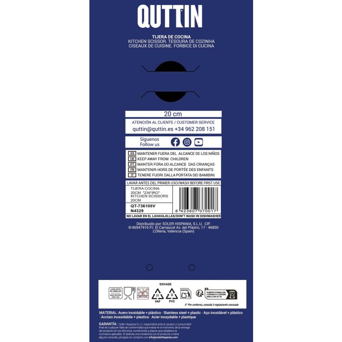 Quttin Tijera de Cocina Zafiro, 20 cm (24 Unidades) 2