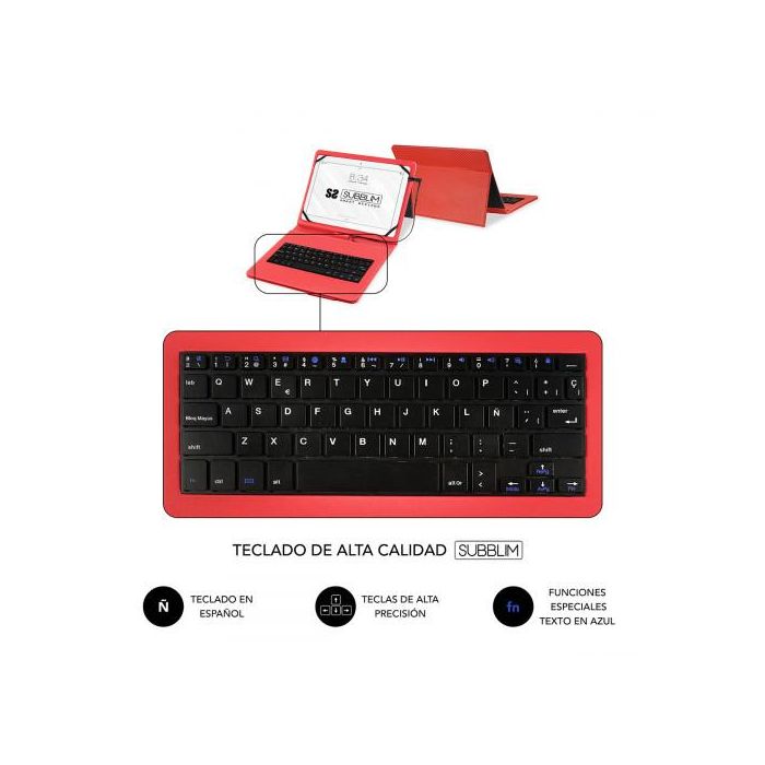 SUBBLIM funda de tablet con teclado usb KEYTAB PRO USB 10,1" Red 3