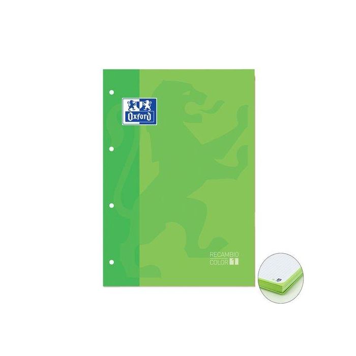 Recambio Oxford School Color 1 Encolado A4+ 80H 90Gr 4 Taladros Cuadric.5X5 Verde Fluo (1 Color De Recuadro) 5 unidades