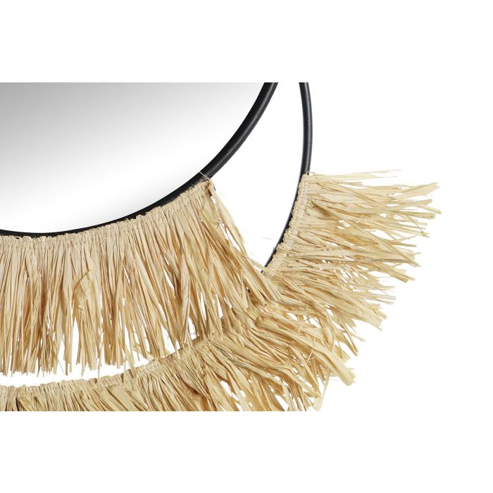 DKD Home Decor Espejo Boho Natural Negro Metal Fibra Flecos 2.5 x 83 x 55 cm 1