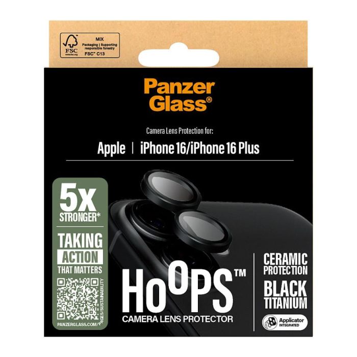 PanzerGlass Protector de Lente de Cámara Cerámico PanzerGlass Hoops para iPhone 16 y iPhone 16 Plus, Resistente a Rayones y Golpes, Aplicación en Seco, Negro 2