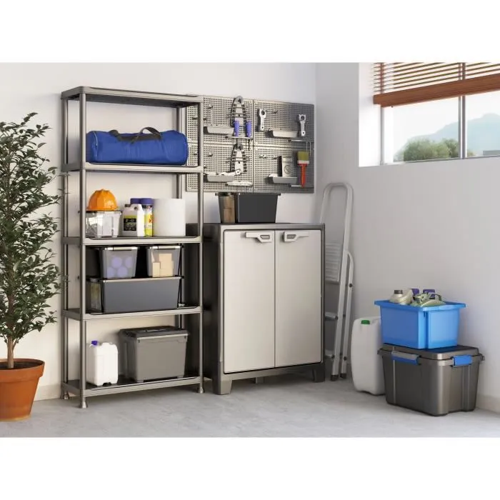 Keter TITAN Armario Bajo de Almacenaje Exterior 44 x 80 x 100 cm, Color Gris - AUC8013183033323