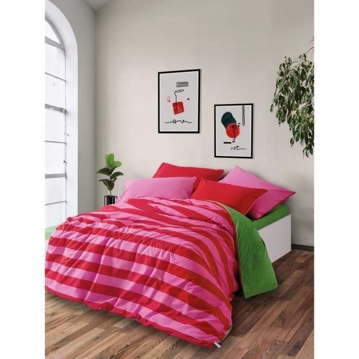 Juego de cama - 1 funda nórdica 220x240 cm + 2 fundas de almohada 60x60 cm - 100% algodón - Rosa 1 Juego de cama - 1 funda nórdica 220x240 cm + 2 fundas de almohada 60x60 cm - 100% algodón - Rosa 1