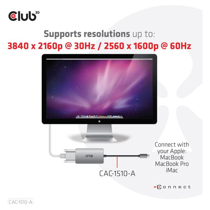 Club 3D CAC-1510-A Adaptador USB 3.2 Tipo C a DVI-D Dual Link, Soporte 4K@60Hz, Conector DisplayPort Alt Mode 6