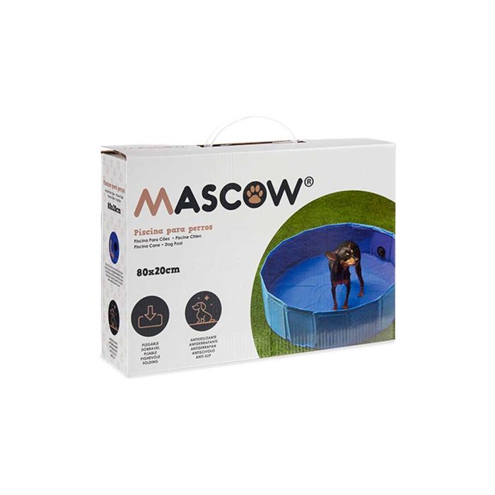 Mascow Piscina para Perro de Poliester Antideslizante Plegable con Valvula de Vaciado - 80x20 cm Azul (Set de 6)