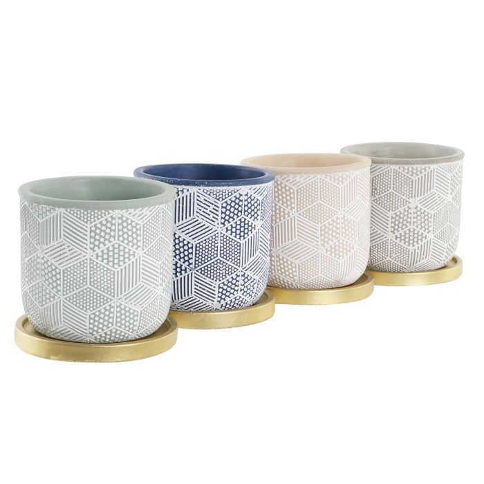 DKD Home Decor Maceta Moderno Gris Beige 13 x 13 x 13 cm (12 Unidades) Cemento Con Plato 1