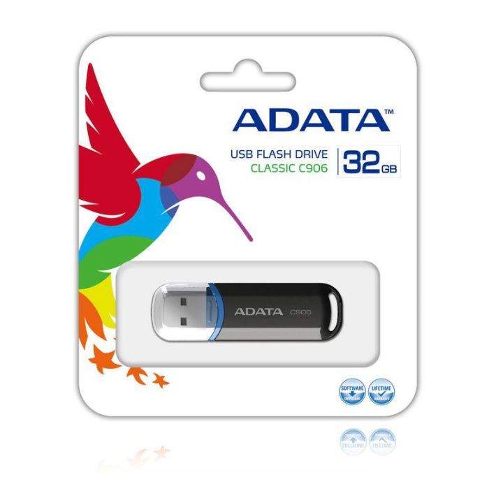 ADATA C906 Pendrive Memoria USB 2.0 de 32GB Negra - Serie Clásica, Diseño Compacto 9g y Tapa Antipérdida 1