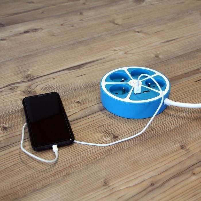 Regleta de diseño circular - CHACON - 4X16 A - Cable de 1,5 m - Con 2 USB-A + Switch - Azul 3 Regleta de diseño circular - CHACON - 4X16 A - Cable de 1,5 m - Con 2 USB-A + Switch - Azul 3