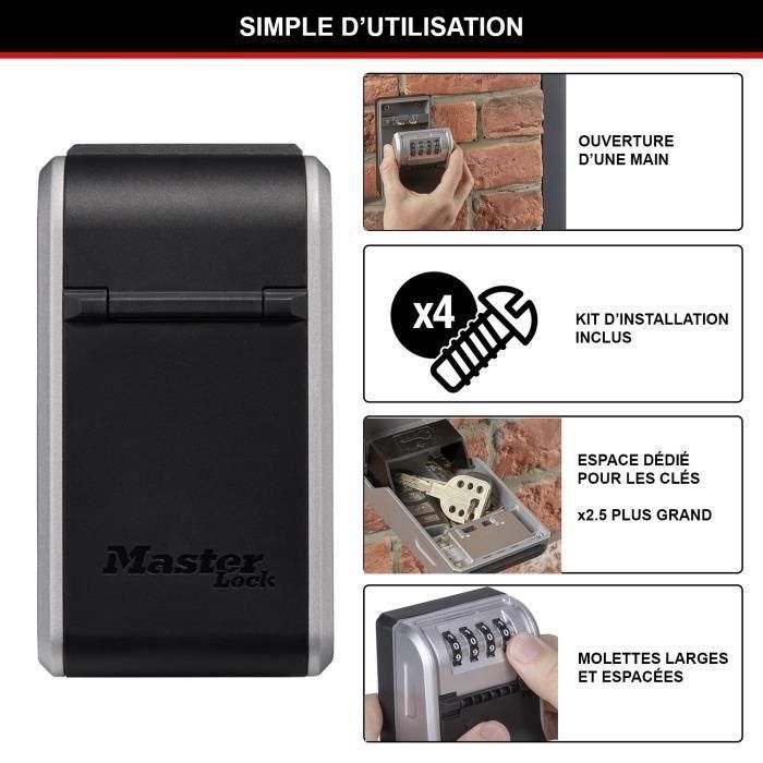 Master Lock MAS3520190945310 Caja de llaves para exterior, Montaje en pared, Gran capacidad, Alta seguridad, 19,6 x 7,6 x 5,6 cm 5