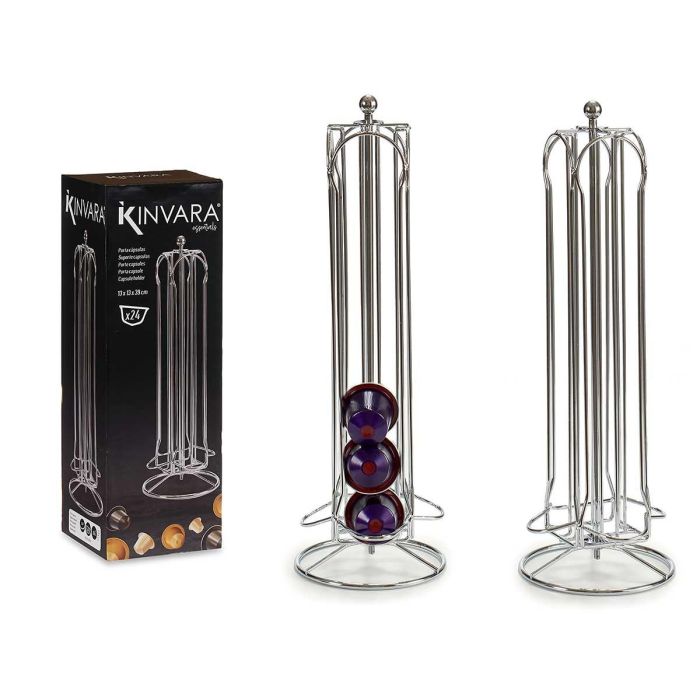 Portacápsulas Giratorio Kinvara 24 cápsulas, 13x38.5x13 cm, Plata (12 Unidades) Portacápsulas Giratorio Kinvara 24 cápsulas, 13x38.5x13 cm, Plata (12 Unidades)