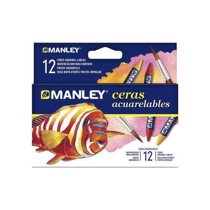 Manley Lápices de Cera Acuarelables, Caja con 12 Unidades Surtidas