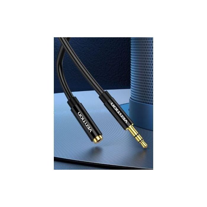 Vention BBZBF Cable de Extensión Estéreo Jack 3.5mm Macho a Jack 3.5mm Hembra 1 Metro Negro con Contactos Dorados 1