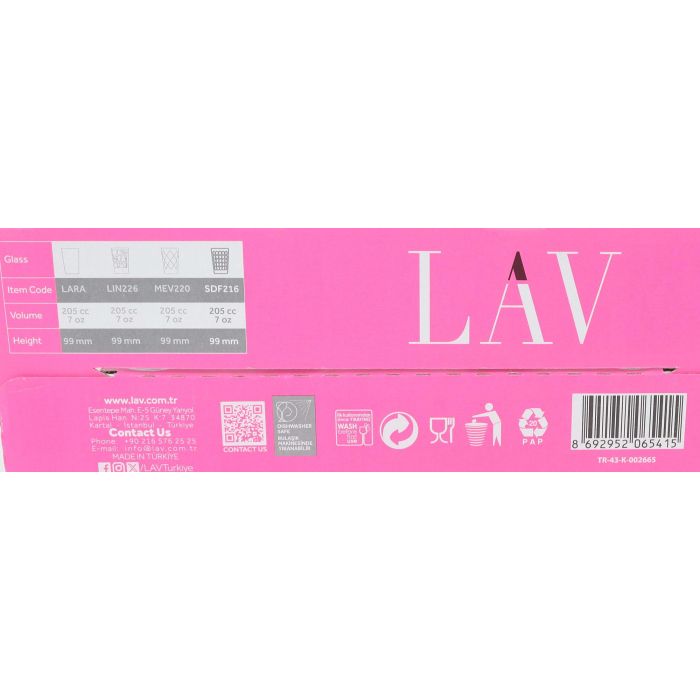 Lav Set de 6 Vasos de Agua Sedef 205 cc (8 Cajas) 2