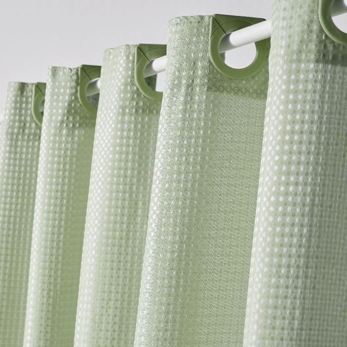 Cortina de ducha con diseño de gofres - Verde - Poliéster - 180 x 200 cm - 12 ganchos - UTILITY - TODAY 1 Cortina de ducha con diseño de gofres - Verde - Poliéster - 180 x 200 cm - 12 ganchos - UTILITY - TODAY 1