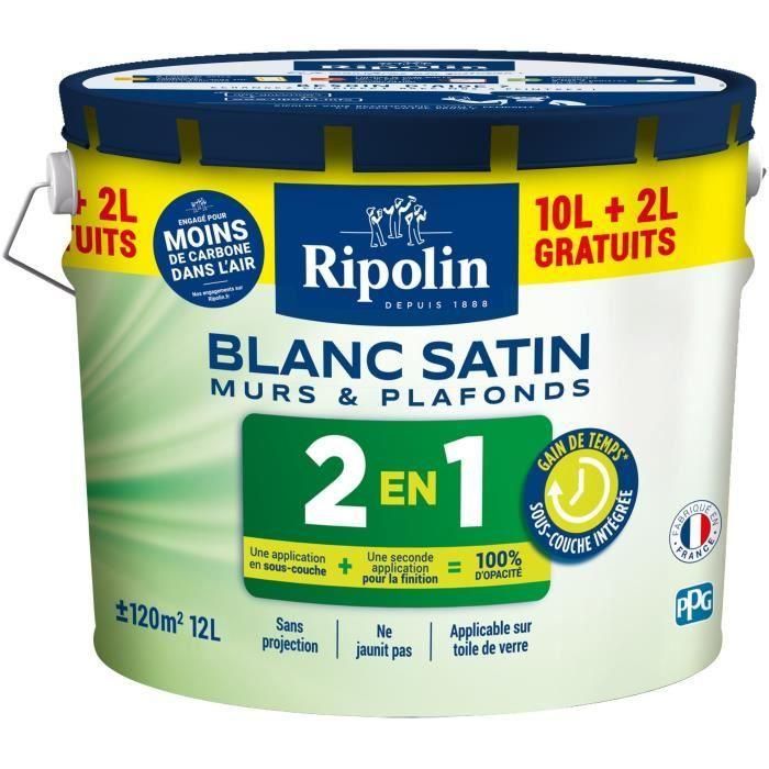 Ripolin Pintura Pared y Techo 2 en 1 Blanco Satinado 10L + 2L Gratis