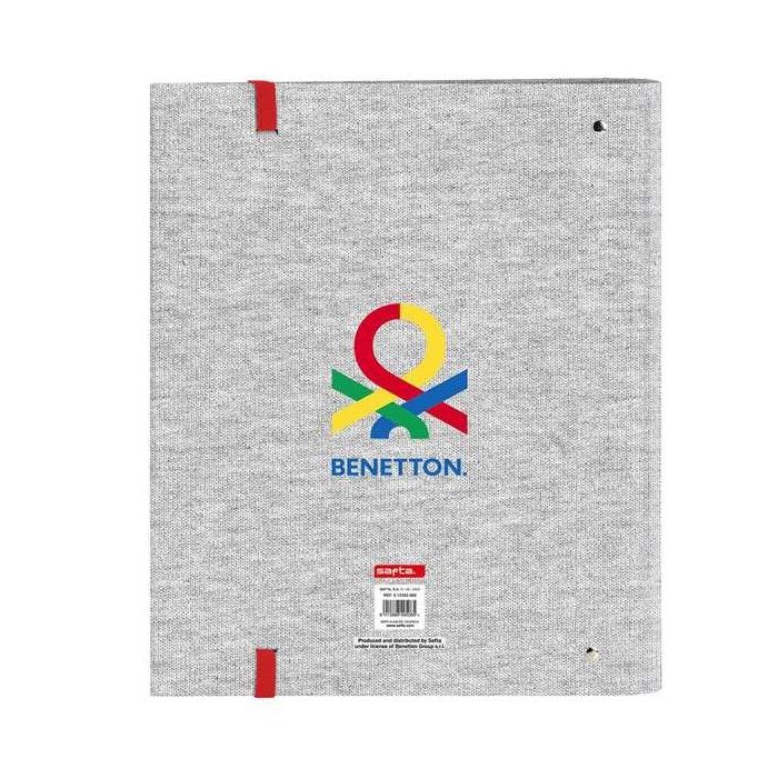 Safta Benetton Pop Carpeta de Anillas 4x35 mm A4 con Recambio 100H, Tapas Duras Forradas y Cierre con Goma 1