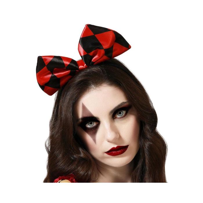 Diadema Halloween Lazo Rojo Negro Bufon Arlequina