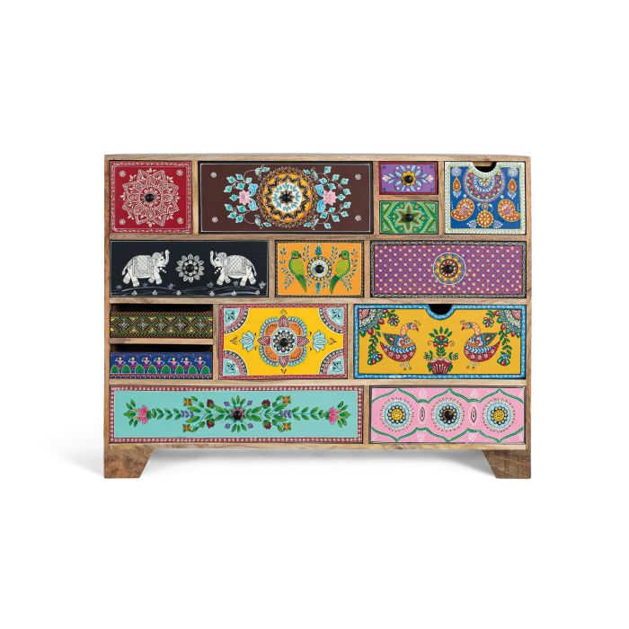 GINER Y COLOMER Cómoda Pintada a Mano con Flores, Elefantes y Figuras Geométricas 0 GINER Y COLOMER Cómoda Pintada a Mano con Flores, Elefantes y Figuras Geométricas 0