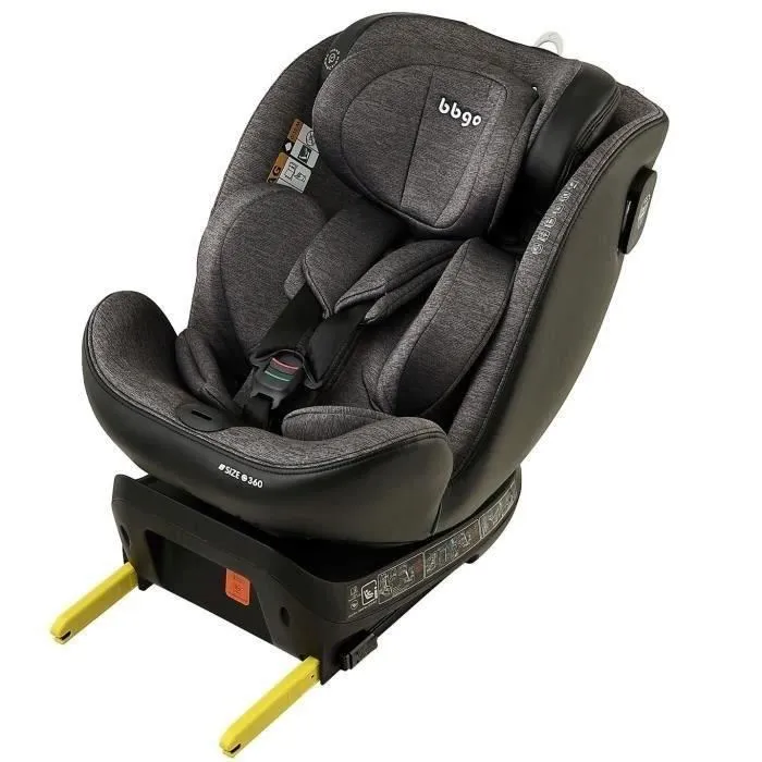 Bbgo Silla de Coche Giratoria BBG8437027499029 Desde Nacimiento hasta 12 Años I-SIZE 40-150 cm ISOFIX Gris Fibra de Bambú Piel Sintética 3