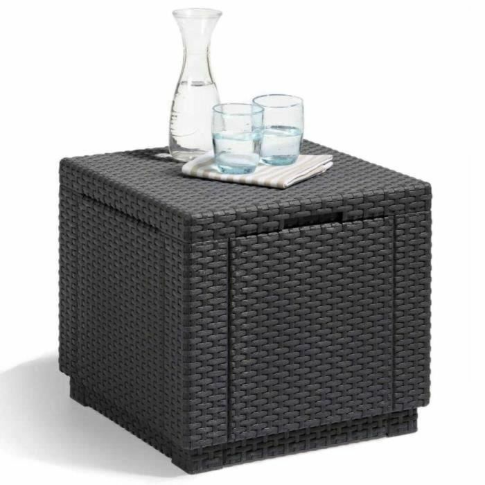 ALLIBERT JARDIN Mesa cubo de mimbre tejida con 60 l de almacenamiento - 42x42x39 cm - Grafito 4