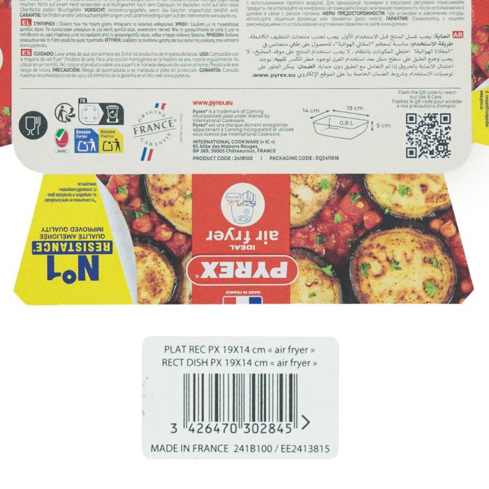 Fuente Rectangular Vidrio Airfryer Pyrex® 19x14 cm -0,8 L 2