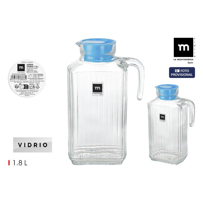 La Mediterran - Jarra de Vidrio Transparente con Tapa 1.8 L (12 Unidades)