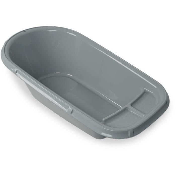 Thermobaby Bañera de Lujo para Bebé, Adaptable a Bañera de Adulto, Robusta, con Tapón de Drenaje y Compartimentos, Gris