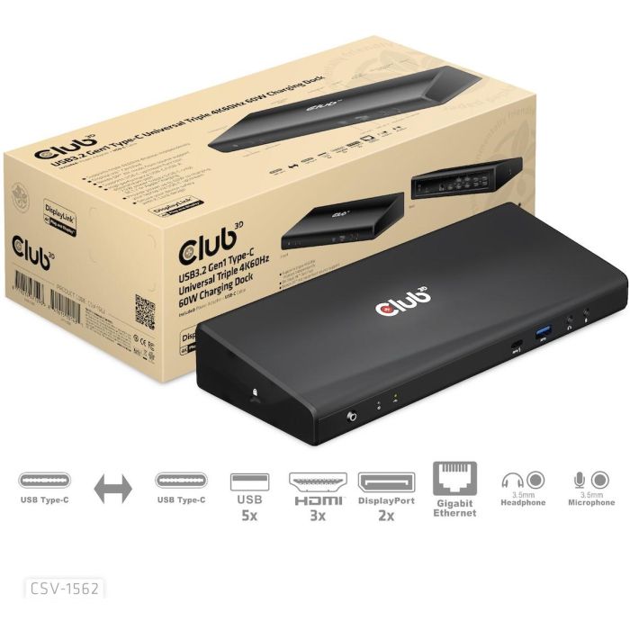 Club3D CSV-1562 Docking Station USB-C 4K 6xUSB 3.0, 2xDisplayPort, HDMI, LAN, Audio. Compatible con Windows y Mac. 11 Club3D CSV-1562 Docking Station USB-C 4K 6xUSB 3.0, 2xDisplayPort, HDMI, LAN, Audio. Compatible con Windows y Mac. 11