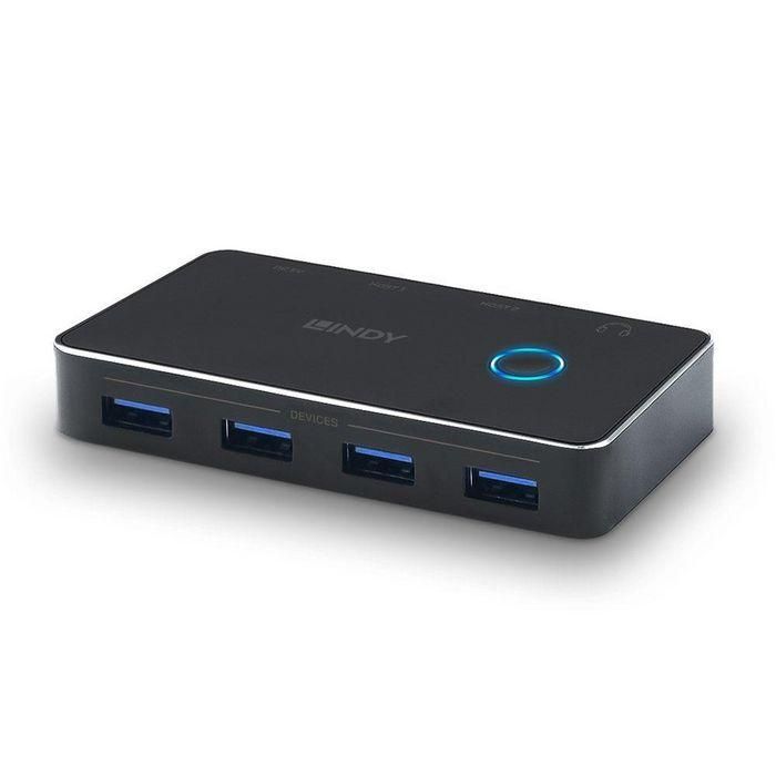 Lindy USB 3.0 Sharing Switch 2:4 para Compartir 4 Dispositivos USB con 2 Ordenadores, Audio 3.5mm, Compatible USB 2.0/1.1 4