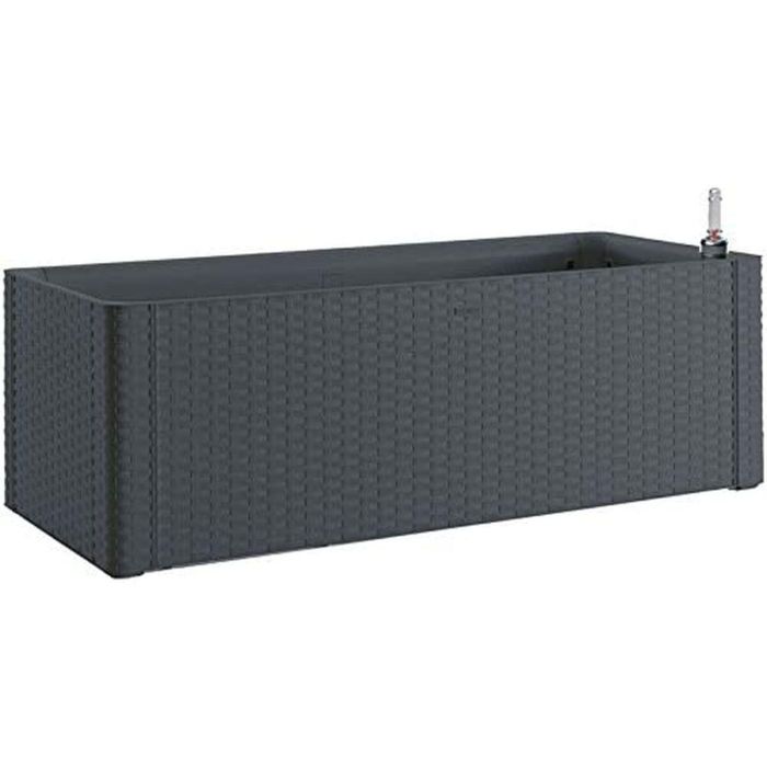 Stefanplast Caja de Flores Rectangular Natural Delux Antracita - Ratán Tejido, Reserva de Agua, 100x43xH33cm, 90+6.5L