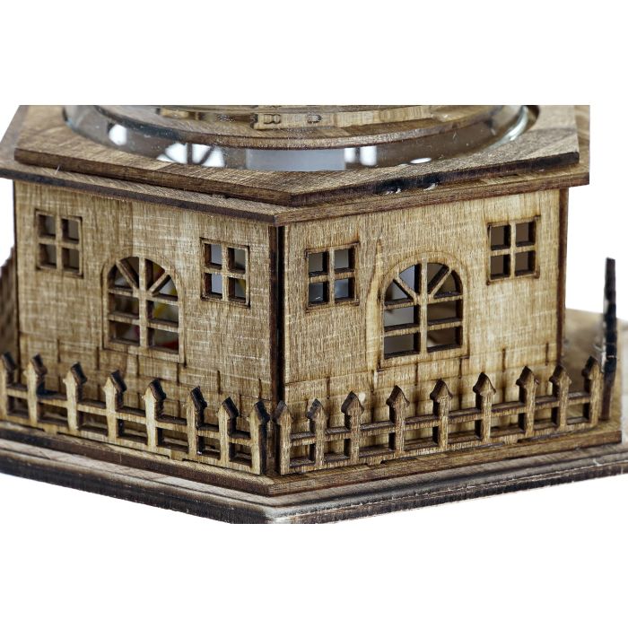 DKD Home Decor Decoración Luminosa Navidad Alpina LED Cristal Madera Natural Transparente 13x16.5x15 cm 3 pilas AAA 3