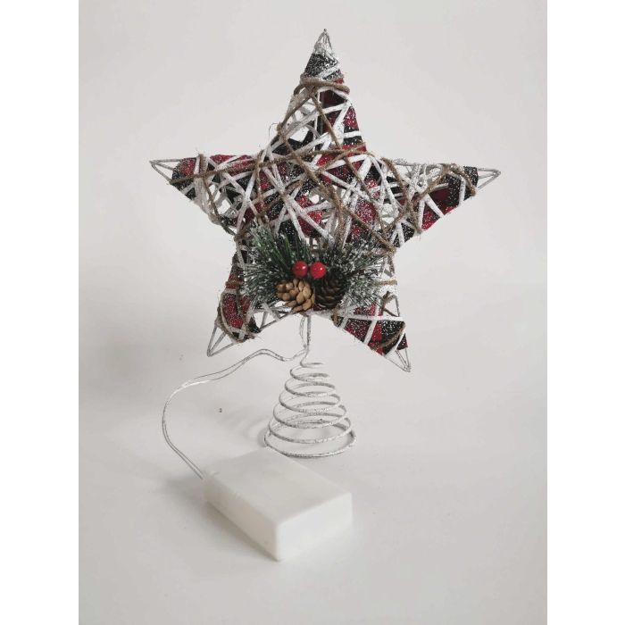 DKD Home Decor Estrella Navidad Alpina LED Ratán Natural Blanco 30cm Adorno Decorativo para Árbol de Navidad (6 Unidades)
