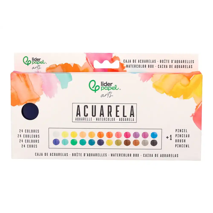Liderpapel Acuarela con Pincel, Estuche Metálico, 24 Colores Surtidos, Ideal para Artistas 1