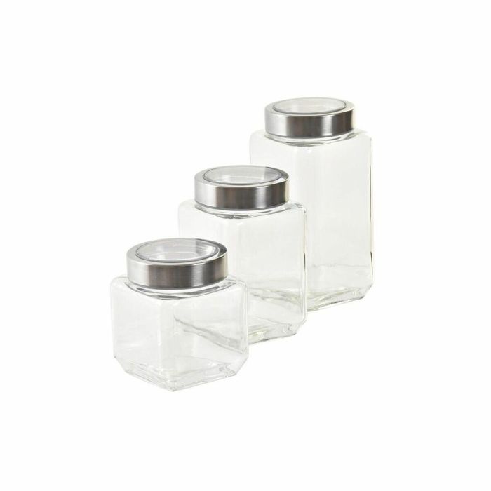 Bote Basicos DKD Home Decor Transparente Plateado 8.5 x 18 x 8.5 cm Set de 3 2