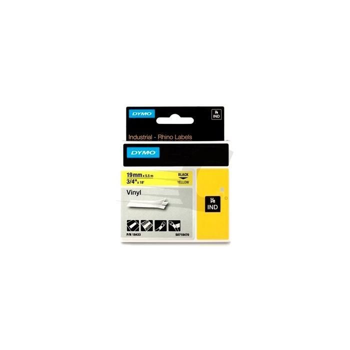 Dymo S0718470 Cinta de Etiquetas Industrial Adhesiva Negro Sobre Amarillo 19 mm x 5.5M Nylon Flexible