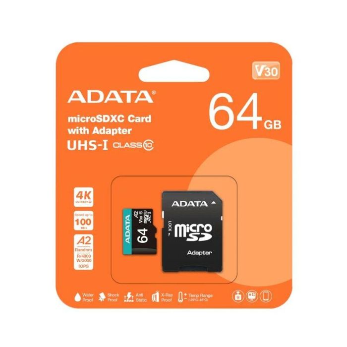 Adata AUSDX64GUI3V30SA2 Tarjeta Memoria Micro SDXC UHS-I U3 64GB con Adaptador 2